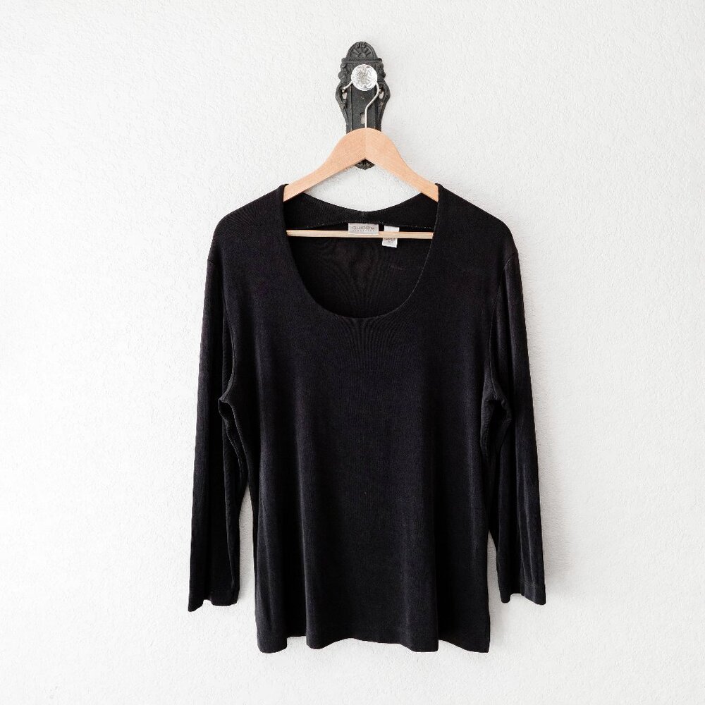 Chico’s Travelers Black Scoop Neck Top Size 3 Wrinkle Resistant Travel Knit Care